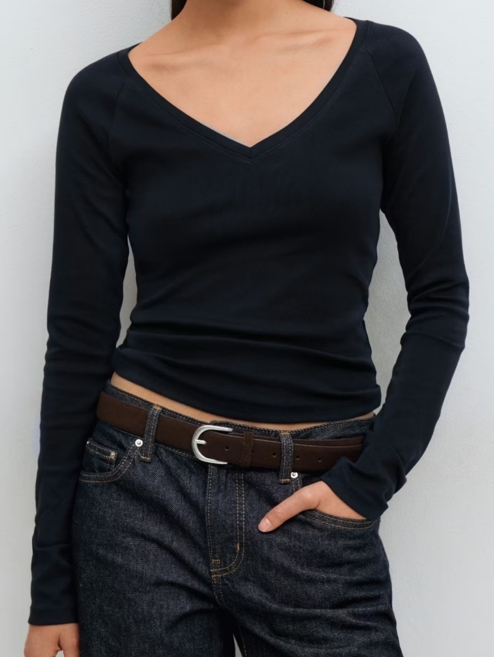 🔴Dynamite Black V-Neck Long Sleeve Top